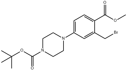 1-Piperazinecarboxylic acid, 4-[3-(bromomethyl)-4-(methoxycarbonyl)phenyl]-, 1,1-dimethylethyl ester 구조식 이미지