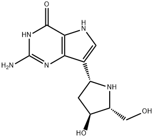 4H-Pyrrolo3,2-dpyrimidin-4-one, 2-amino-1,5-dihydro-7-(2R,4S,5R)-4-hydroxy-5-(hydroxymethyl)-2-pyrrolidinyl- 구조식 이미지