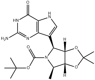 5H-1,3-Dioxolo4,5-cpyrrole-5-carboxylic acid, 4-(2-amino-4,5-dihydro-4-oxo-1H-pyrrolo3,2-dpyrimidin-7-yl)tetrahydro-2,2,6-trimethyl-, 1,1-dimethylethyl ester, (3aS,4S,6R,6aR)- Structure