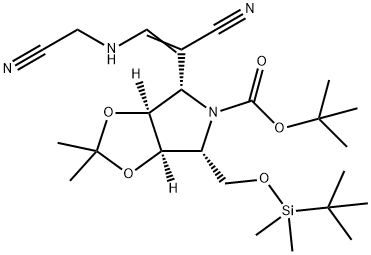 5H-1,3-Dioxolo4,5-cpyrrole-5-carboxylic acid, 4-1-cyano-2-(cyanomethyl)aminoethenyl-6-(1,1-dimethylethyl)dimethylsilyloxymethyltetrahydro-2,2-dimethyl-, 1,1-dimethylethyl ester, (3aS,4S,6R,6aR)- Structure