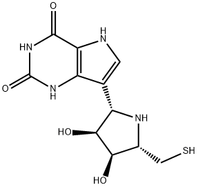 1H-Pyrrolo3,2-dpyrimidine-2,4(3H,5H)-dione, 7-(2S,3S,4R,5S)-3,4-dihydroxy-5-(mercaptomethyl)-2-pyrrolidinyl- 구조식 이미지