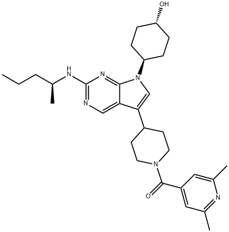 Methanone, (2,6-dimethyl-4-pyridinyl)[4-[7-(trans-4-hydroxycyclohexyl)-2-[[(1S)-1-methylbutyl]amino]-7H-pyrrolo[2,3-d]pyrimidin-5-yl]-1-piperidinyl]- Structure