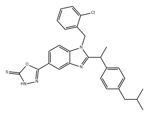 1,3,4-Oxadiazole-2(3H)-thione, 5-[1-[(2-chlorophenyl)methyl]-2-[1-[4-(2-methylpropyl)phenyl]ethyl]-1H-benzimidazol-5-yl]- Structure