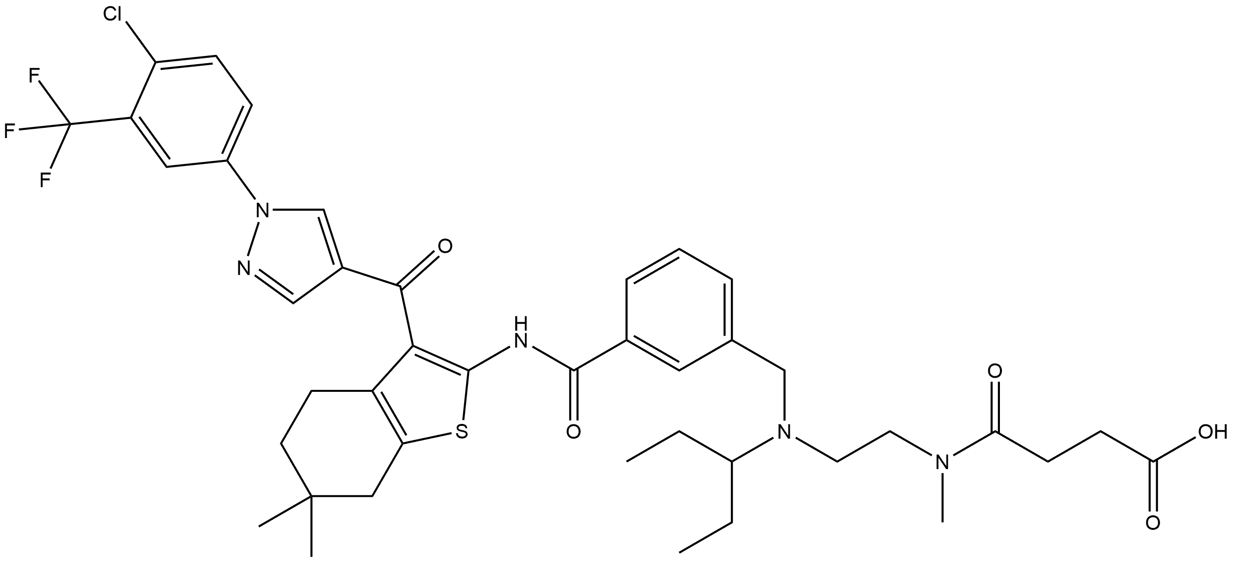 Butanoic acid, 4-[[2-[[[3-[[[3-[[1-[4-chloro-3-(trifluoromethyl)phenyl]-1H-pyrazol-4-yl]carbonyl]-4,5,6,7-tetrahydro-6,6-dimethylbenzo[b]thien-2-yl]amino]carbonyl]phenyl]methyl](1-ethylpropyl)amino]ethyl]methylamino]-4-oxo- Structure