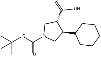 1,3-Pyrrolidinedicarboxylic acid, 4-cyclohexyl-, 1-(1,1-dimethylethyl) ester, (3R,4R)- Structure