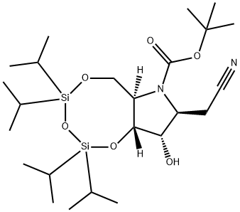 1,3,5,2,4-Trioxadisilocino7,6-bpyrrole-7(6H)-carboxylic acid, 8-(cyanomethyl)tetrahydro-9-hydroxy-2,2,4,4-tetrakis(1-methylethyl)-, 1,1-dimethylethyl ester, (6aR,8S,9S,9aR)- 구조식 이미지