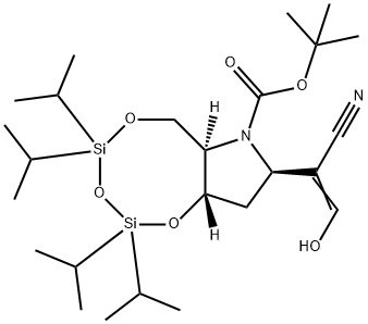 1,3,5,2,4-Trioxadisilocino7,6-bpyrrole-7(6H)-carboxylic acid, 8-(1-cyano-2-hydroxyethenyl)tetrahydro-2,2,4,4-tetrakis(1-methylethyl)-, 1,1-dimethylethyl ester, (6aR,8R,9aS)- 구조식 이미지