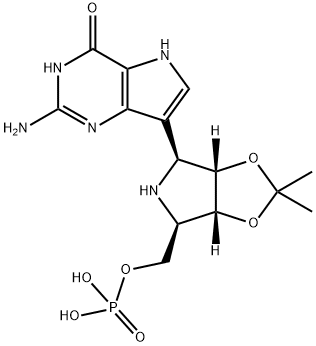 4H-Pyrrolo3,2-dpyrimidin-4-one, 2-amino-1,5-dihydro-7-(3aS,4S,6R,6aR)-tetrahydro-2,2-dimethyl-6-(phosphonooxy)methyl-4H-1,3-dioxolo4,5-cpyrrol-4-yl- Structure