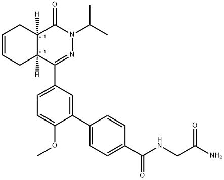 [1,1'-Biphenyl]-4-carboxamide, N-(2-amino-2-oxoethyl)-5'-[(4aR,8aS)-3,4,4a,5,8,8a-hexahydro-3-(1-methylethyl)-4-oxo-1-phthalazinyl]-2'-methoxy-, rel- Structure