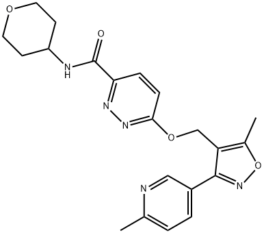 3-Pyridazinecarboxamide, 6-[[5-methyl-3-(6-methyl-3-pyridinyl)-4-isoxazolyl]methoxy]-N-(tetrahydro-2H-pyran-4-yl)- Structure
