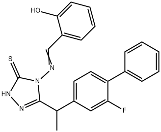 3H-1,2,4-Triazole-3-thione, 5-[1-(2-fluoro[1,1'-biphenyl]-4-yl)ethyl]-2,4-dihydro-4-[[(2-hydroxyphenyl)methylene]amino]- Structure