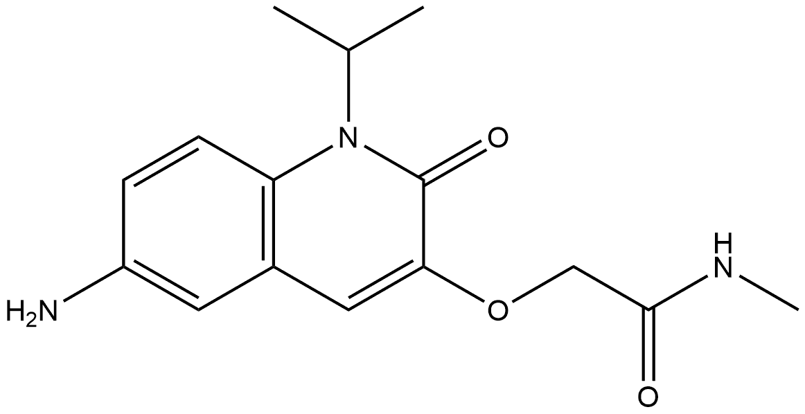 2-[[6-Amino-1,2-dihydro-1-(1-methylethyl)-2-oxo-3-quinolinyl]oxy]-N-methylacetam 구조식 이미지