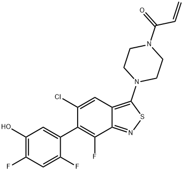 2-Propen-1-one, 1-[4-[5-chloro-6-(2,4-difluoro-5-hydroxyphenyl)-7-fluoro-2,1-benzisothiazol-3-yl]-1-piperazinyl]- Structure