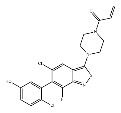 2-Propen-1-one, 1-[4-[5-chloro-6-(2-chloro-5-hydroxyphenyl)-7-fluoro-2,1-benzisothiazol-3-yl]-1-piperazinyl]- Structure