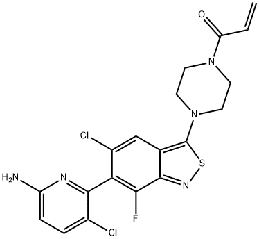 2-Propen-1-one, 1-[4-[6-(6-amino-3-chloro-2-pyridinyl)-5-chloro-7-fluoro-2,1-benzisothiazol-3-yl]-1-piperazinyl]- Structure