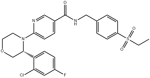 3-Pyridinecarboxamide, 6-[(3R)-3-(2-chloro-4-fluorophenyl)-4-morpholinyl]-N-[[4-(ethylsulfonyl)phenyl]methyl]- Structure