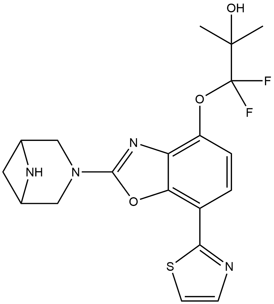 1-[[2-(3,6-Diazabicyclo[3.1.1]hept-3-yl)-7-(2-thiazolyl)-4-benzoxazolyl]oxy]-1,1-difluoro-2-methyl-2-propanol 구조식 이미지