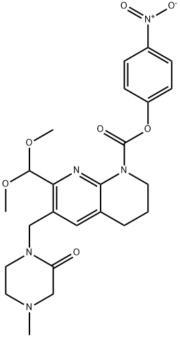 4-nitrophenyl 7-(dimethoxymethyl)-6-((4-methyl-2-oxopiperazin-1-yl)methyl)-3,4-dihydro-1,8-naphthyridine-1(2H)-carboxylate Structure