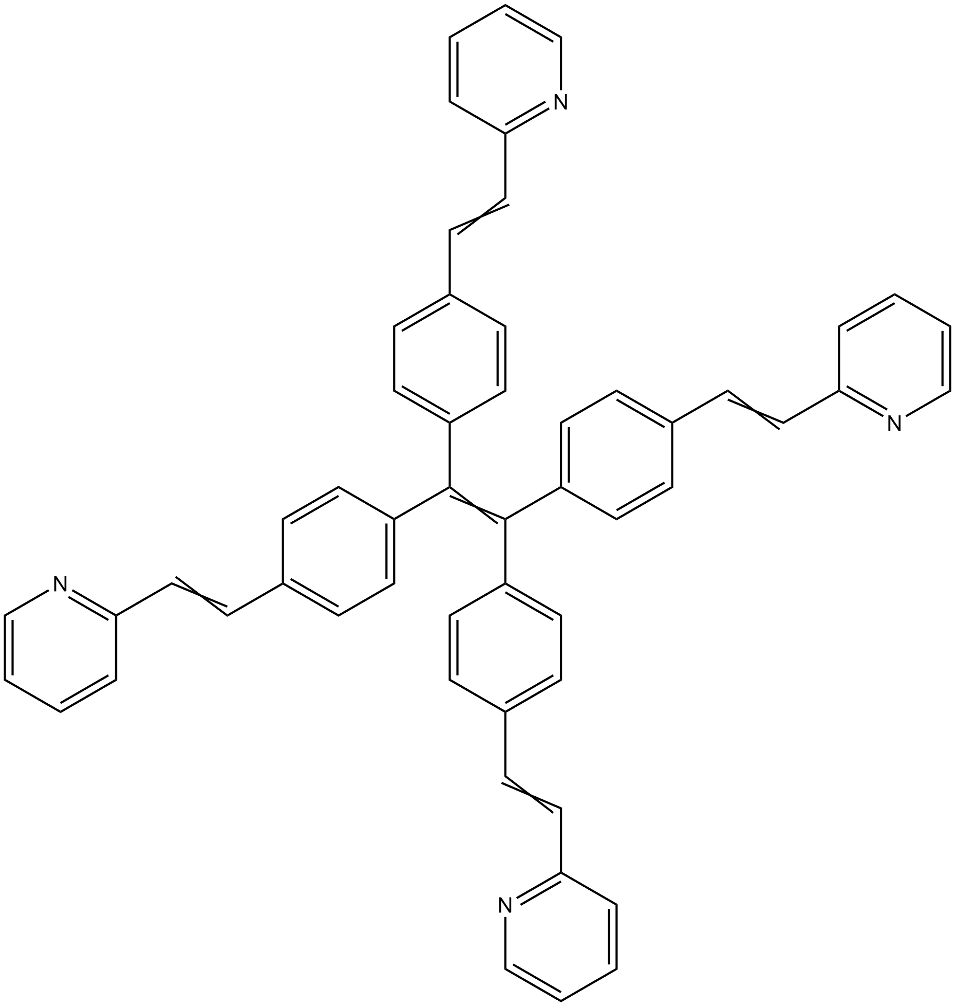 Tetrakis(2-pyridylvinylidenephenyl)ethylene Structure