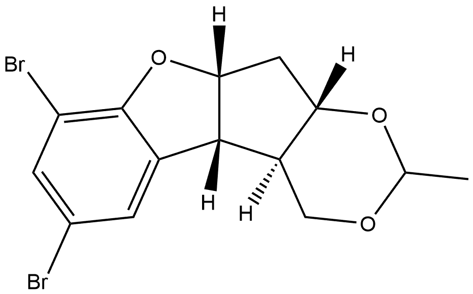 rel-(4aR,4bR,9aR,10aS)-6,8-Dibromo-4,4a,4b,9a,10,10a-hexahydro-2-methyl-1,3-dioxino[5′,4′:3,4]cyclopenta[1,2-b]benzofuran Structure