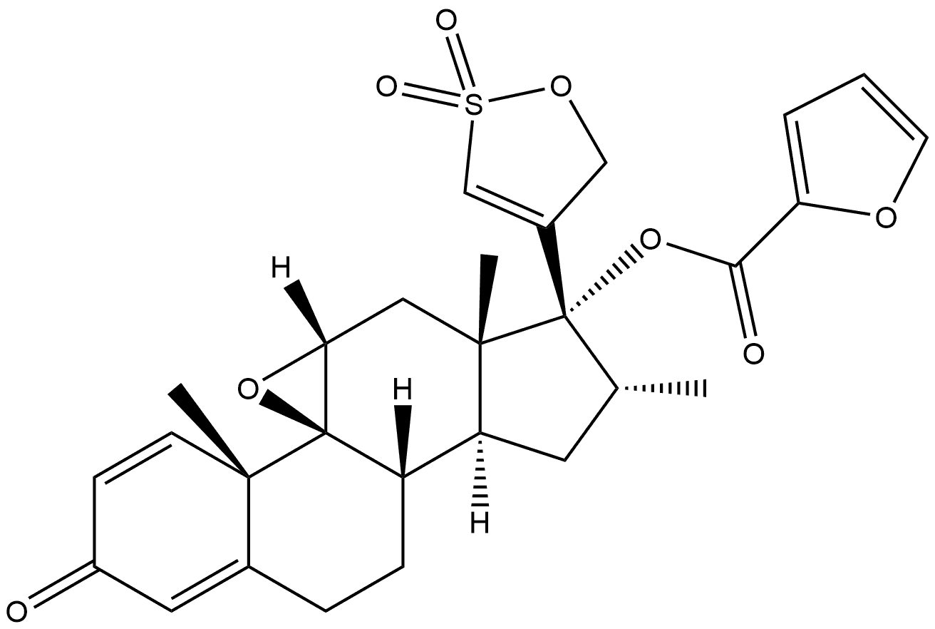 (9β,11β,16α,17α)-17-(2,2-Dioxido-5H-1,2-oxathiol-4-yl)-9,11-epoxy-17-[(2-furanylcarbonyl)oxy]-16-methyl-androsta-1,4-dien-3-one 구조식 이미지