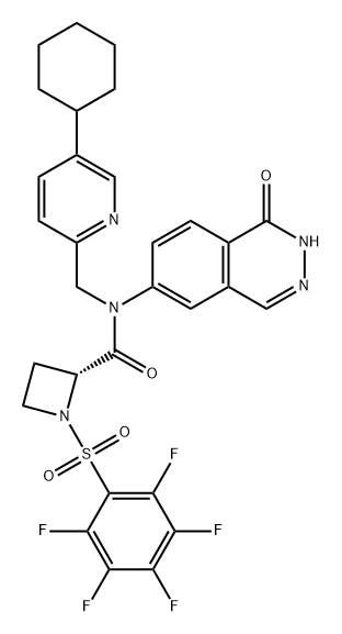 2-Azetidinecarboxamide, N-[(5-cyclohexyl-2-pyridinyl)methyl]-N-(1,2-dihydro-1-oxo-6-phthalazinyl)-1-[(2,3,4,5,6-pentafluorophenyl)sulfonyl]-, (2R)- Structure