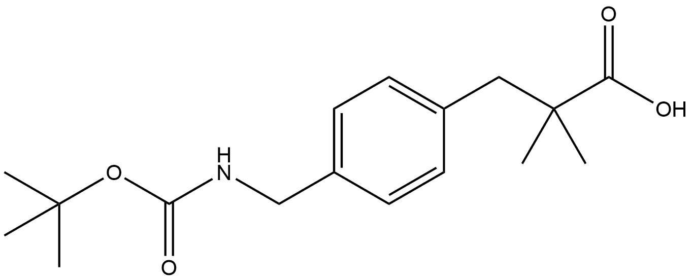 Benzenepropanoic acid, 4-[[[(1,1-dimethylethoxy)carbonyl]amino]methyl]-α,α-dimethyl- 구조식 이미지