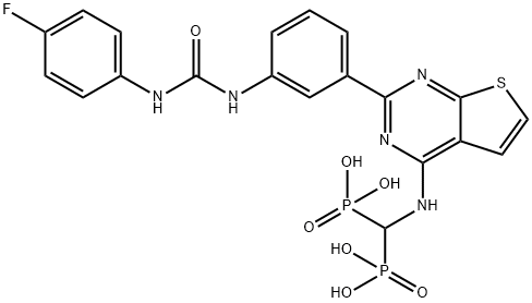 Phosphonic acid, P,P'-[[[2-[3-[[[(4-fluorophenyl)amino]carbonyl]amino]phenyl]thieno[2,3-d]pyrimidin-4-yl]amino]methylene]bis- Structure