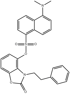 1-Naphthalenesulfonic acid, 5-(dimethylamino)-, 2,3-dihydro-2-oxo-3-(2-phenylethyl)-4-benzoxazolyl ester Structure