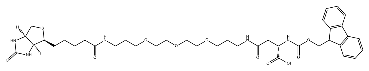 10,13,16-Trioxa-2,6,20-triazapentacosanoic acid, 3-carboxy-25-[(3aS,4S,6aR)-hexahydro-2-oxo-1H-thieno[3,4-d]imidazol-4-yl]-5,21-dioxo-, 1-(9H-fluoren-9-ylmethyl) ester, (3S)- 구조식 이미지