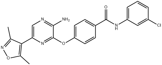 Benzamide, 4-[[3-amino-6-(3,5-dimethyl-4-isoxazolyl)-2-pyrazinyl]oxy]-N-(3-chlorophenyl)- Structure