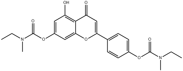 Carbamic acid, N-ethyl-N-methyl-, 4-[7-[[(ethylmethylamino)carbonyl]oxy]-5-hydroxy-4-oxo-4H-1-benzopyran-2-yl]phenyl ester Structure