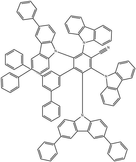 [1,1':3',1''-Terphenyl]-4-carbonitrile, 3,5-di-9H-carbazol-9-yl-2,6-bis(3,6-diphenyl-9H-carbazol-9-yl)-5'-phenyl- Structure