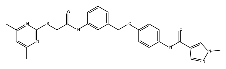 1H-Pyrazole-4-carboxamide, N-[4-[[3-[[2-[(4,6-dimethyl-2-pyrimidinyl)thio]acetyl]amino]phenyl]methoxy]phenyl]-1-methyl- Structure