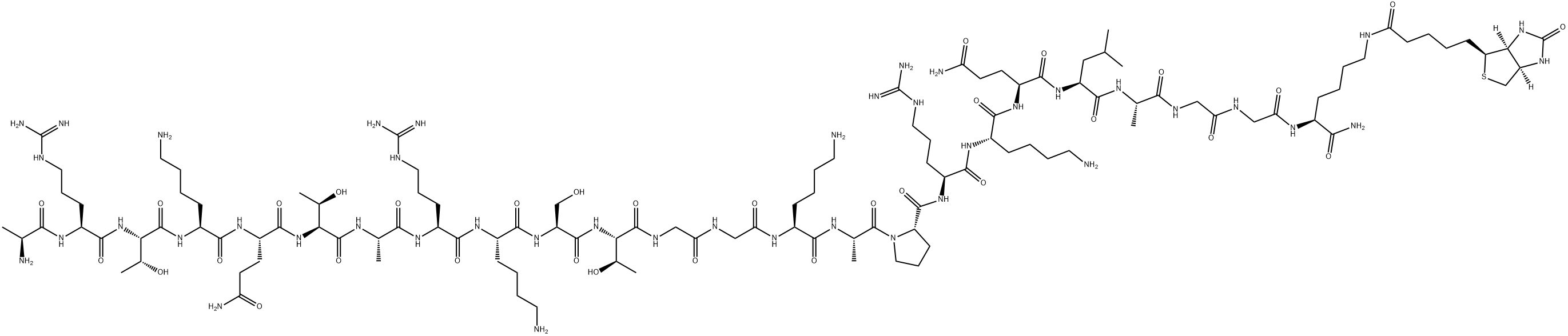 L-Lysinamide, L-alanyl-L-arginyl-L-threonyl-L-lysyl-L-glutaminyl-L-threonyl-L-alanyl-L-arginyl-L-lysyl-L-seryl-L-threonylglycylglycyl-L-lysyl-L-alanyl-L-prolyl-L-arginyl-L-lysyl-L-glutaminyl-L-leucyl-L-alanylglycylglycyl-N6-[5-[(3aS,4S,6aR)-hexahydro-2-oxo-1H-thieno[3,4-d]imidazol-4-yl]-1-oxopentyl]- Structure