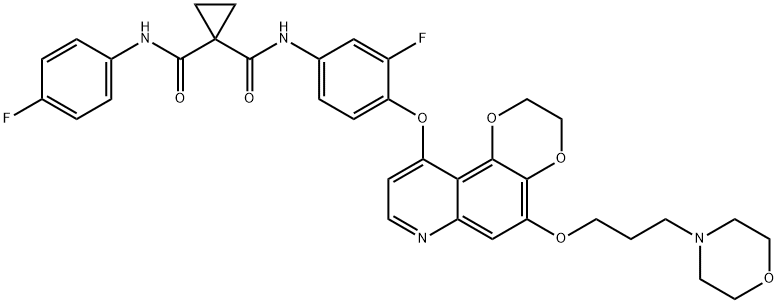 N-(3-fluoro-4-((5-(3-morpholinopropoxy)-2,3-dihydro-[1,4]dioxino[2,3-f]quinolin-10-yl)oxy)phenyl)-N-(4-fluorophenyl)cyclopropane-1,1-dicarboxamide Structure