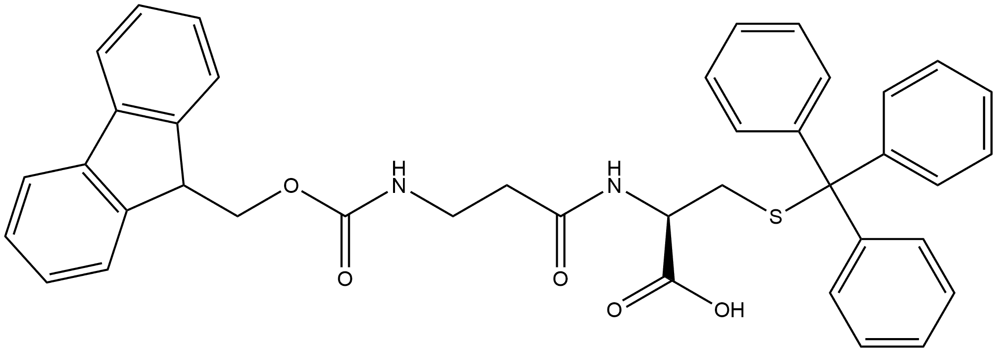 (2R)-2-[3-({[(9H-fluoren-9-yl)methoxy]carbonyl}amino)propanamido]-3-[(triphenylmethyl)sulfanyl]propanoic acid 구조식 이미지