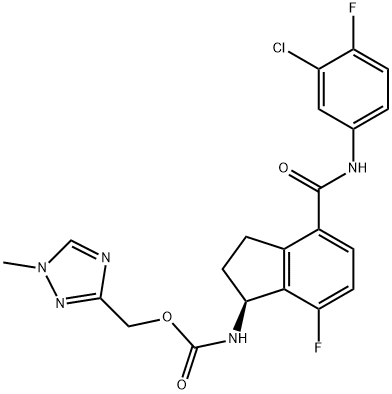 Carbamic acid, N-[(1S)-4-[[(3-chloro-4-fluorophenyl)amino]carbonyl]-7-fluoro-2,3-dihydro-1H-inden-1-yl]-, (1-methyl-1H-1,2,4-triazol-3-yl)methyl ester Structure