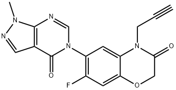 2H-1,4-Benzoxazin-3(4H)-one, 6-(1,4-dihydro-1-methyl-4-oxo-5H-pyrazolo[3,4-d]pyrimidin-5-yl)-7-fluoro-4-(2-propyn-1-yl)- Structure