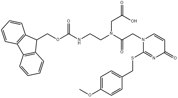 Glycine, N-[2-[[(9H-fluoren-9-ylmethoxy)carbonyl]amino]ethyl]-N-[2-[2-[[(4-methoxyphenyl)methyl]thio]-4-oxo-1(4H)-pyrimidinyl]acetyl]- Structure