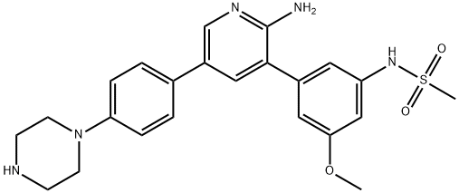 Methanesulfonamide, N-[3-[2-amino-5-[4-(1-piperazinyl)phenyl]-3-pyridinyl]-5-methoxyphenyl]- Structure