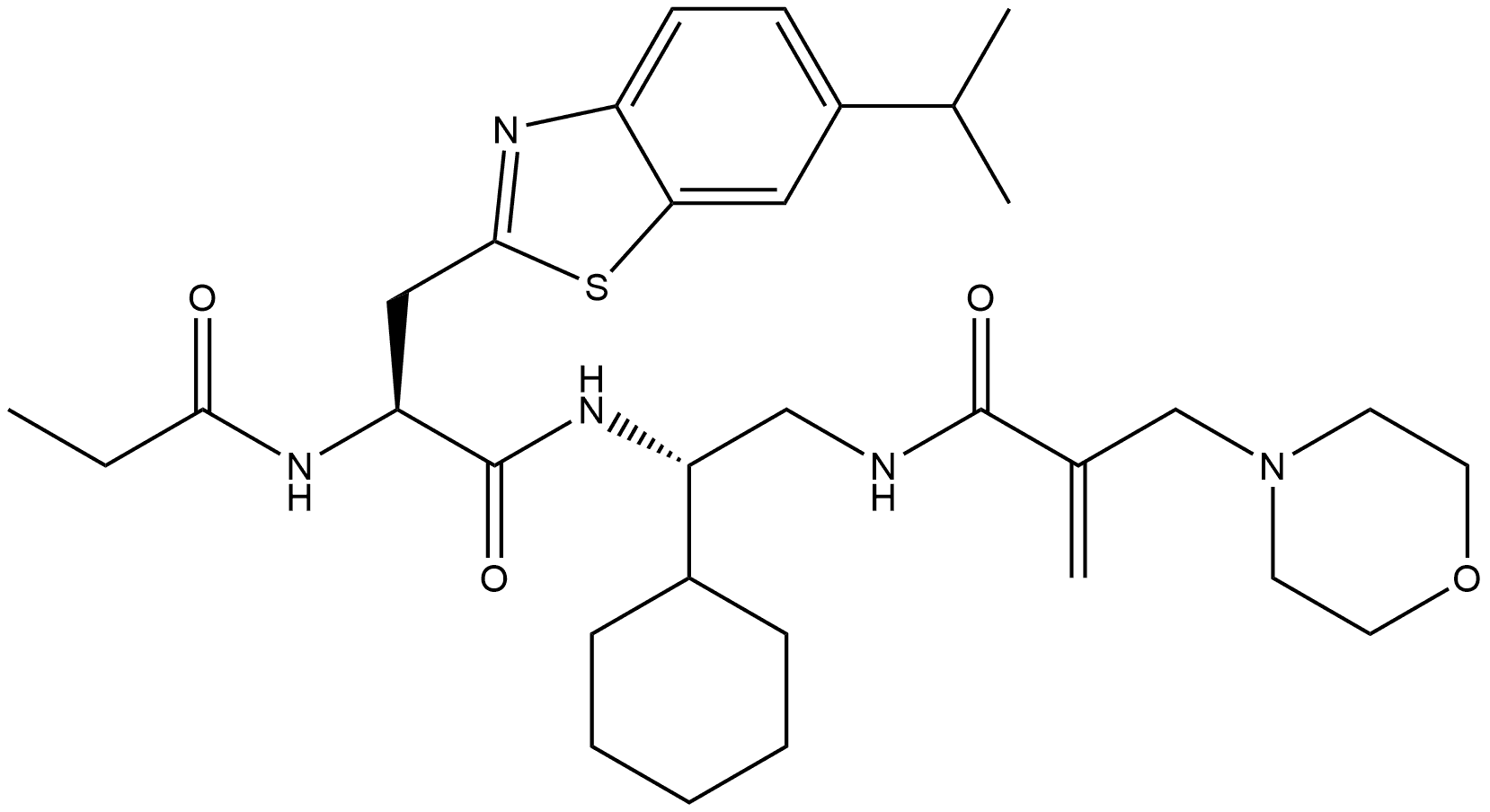 (αS)-N-[(1S)-1-Cyclohexyl-2-[[2-(4-morpholinylmethyl)-1-oxo-2-propen-1-yl]amino]ethyl]-6-(1-methylethyl)-α-[(1-oxopropyl)amino]-2-benzothiazolepropanamide Structure