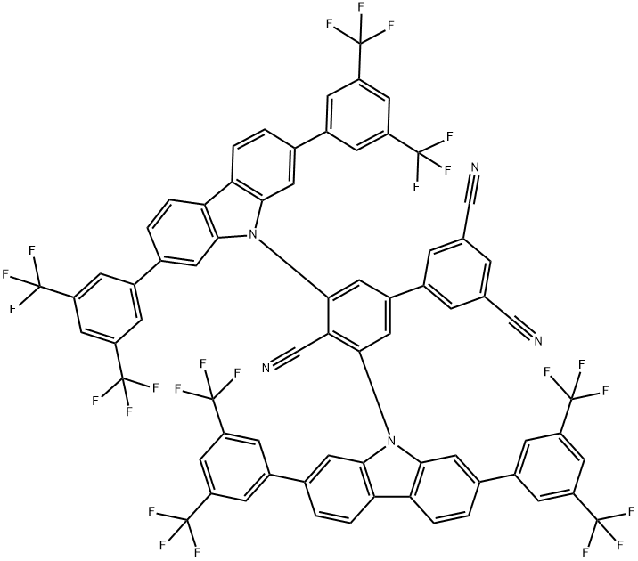 [1,1'-Biphenyl]-3,4',5-tricarbonitrile, 3',5'-bis[2,7-bis[3,5-bis(trifluoromethyl)phenyl]-9H-carbazol-9-yl]- Structure