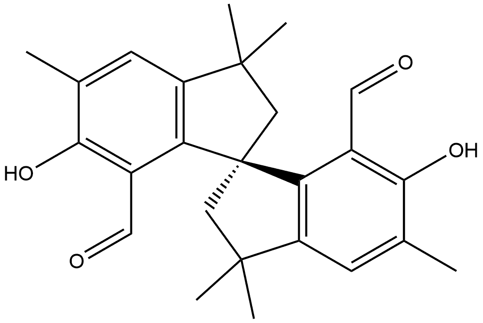 1,1′-Spirobi[1H-indene]-7,7′-dicarboxaldehyde, 2,2′,3,3′-tetrahydro-6,6′-dihydroxy-3,3,3′,3′,5,5′-hexamethyl-, (1S)- (ACI) 구조식 이미지