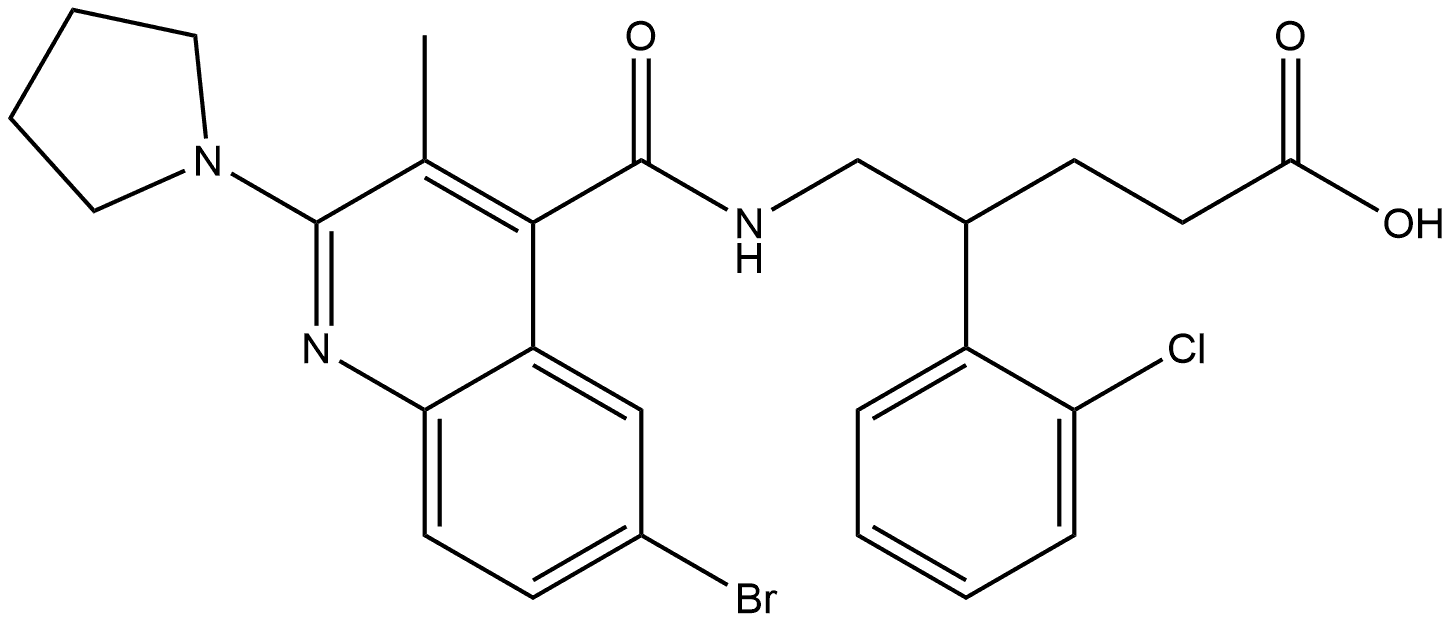 Benzenebutanoic acid, γ-[[[[6-bromo-3-methyl-2-(1-pyrrolidinyl)-4-quinolinyl]carbonyl]amino]methyl]-2-chloro- Structure