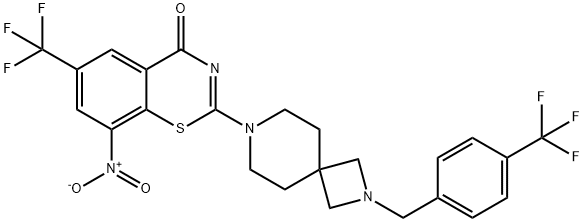 4H-1,3-Benzothiazin-4-one, 8-nitro-6-(trifluoromethyl)-2-[2-[[4-(trifluoromethyl)phenyl]methyl]-2,7-diazaspiro[3.5]non-7-yl]- Structure