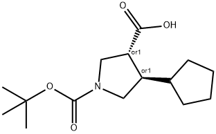 rac-(3R,4R)-1-[(tert-butoxy)carbonyl]-4-cyclopenty lpyrrolidine-3-carboxylic acid Structure