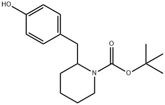 1-Piperidinecarboxylic acid, 2-[(4-hydroxyphenyl)methyl]-, 1,1-dimethylethyl ester 구조식 이미지