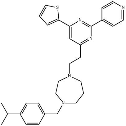 1H-1,4-Diazepine, hexahydro-1-[[4-(1-methylethyl)phenyl]methyl]-4-[2-[2-(4-pyridinyl)-6-(2-thienyl)-4-pyrimidinyl]ethyl]- Structure