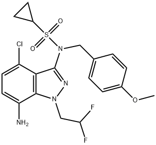 N-(7-Amino-4-chloro-1-(2,2-difluoroethyl)-1H-indazol-3-yl)-N-(4-methoxybenzyl)cyclopropanesulfonamide Structure